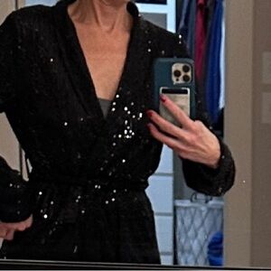 NWOT Sz 4 Black Belted Sequins Blazer